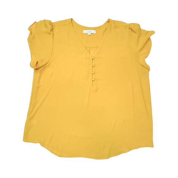 LOFT V-Neck Flutter Sleeve Blouse - XL Deep Yellow - Picture 4 of 7